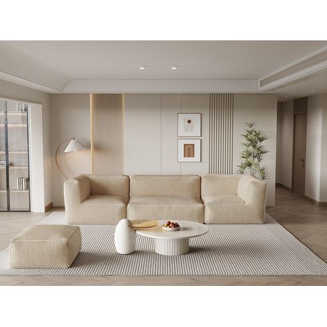 Divano modulare con pouf in velluto a coste Beige - NOUMARA (1/5)