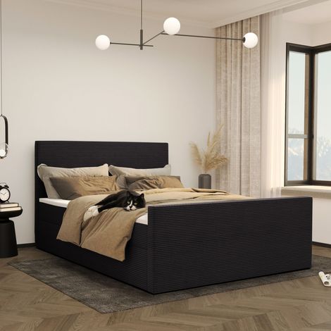 Modern Boxspringbett mit bettkasten und topper VIESTA stoff Poso 160x200 cm Schwarz (1/3)