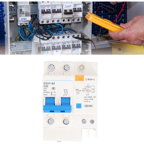 Disjoncteur miniature DZ47LE-63 C20 2P 400 V 20 A, montage sur rail DIN, pouvoir de sectionnement 6000 A (1/5)