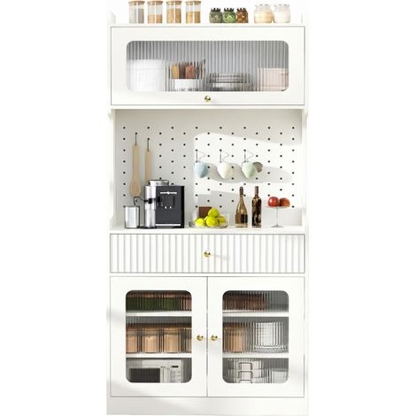 ELVMI Hochschrank mit Schublade, Klapptür, Verstellbaren Böden und LED für Küche, 80 x 40 x 180 cm (1/5)