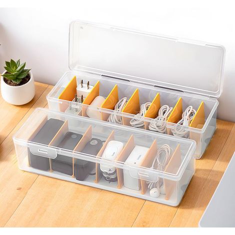 2er Kabel Organizer Box Transparent Mit Herausnehmbaren Trennwänden (1/5)
