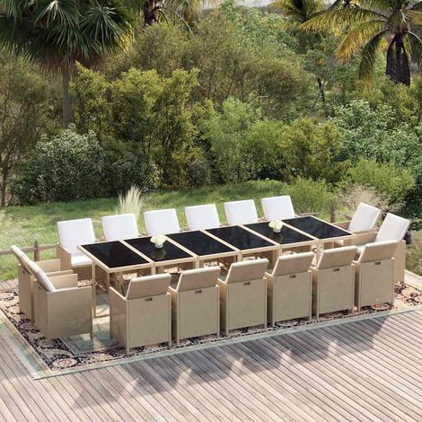 Ensemble à manger de jardin coussins 17 pcs-Salon de jardin Résine tressée Beige 823166 (1/5)