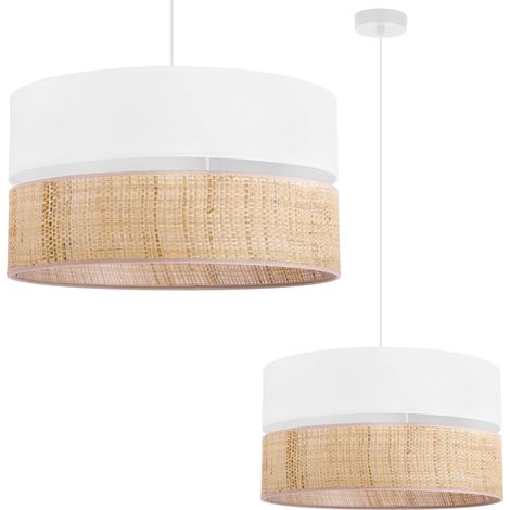 Lámpara colgante DUO de ratán, blanca, con pantalla de ratán blanco. (1/5)