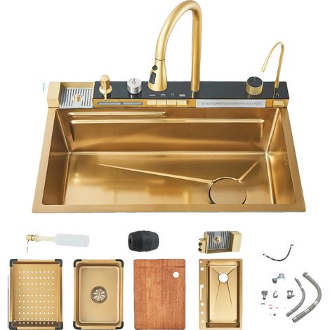 Lavello da cucina in acciaio inox, display digitale intelligente, finitura oro spazzolato. (1/2)