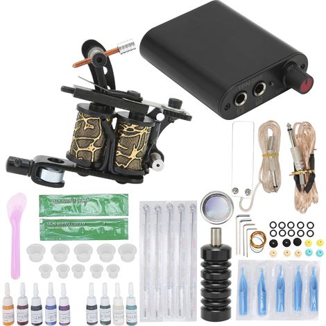 Machine à tatouer à bobine, mini-alimentation, câble et pince, kit de démarrage complet, outils pour machine à tatouer, prise 90-265VUS (1/5)