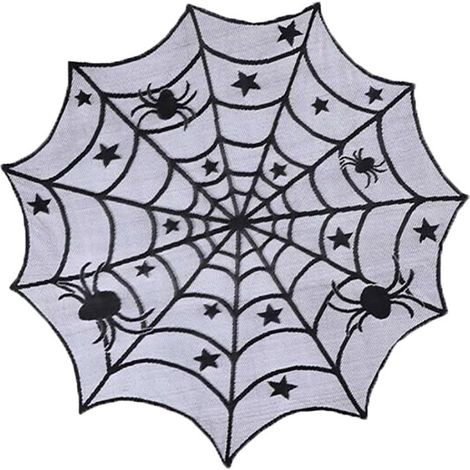Nappe en dentelle d'Halloween, nappe en toile d'araignée en fibre de polyester nappe en dentelle noire décoration d'Halloween table à manger/rideau/cheminée/porte/abat-jour (1/5)
