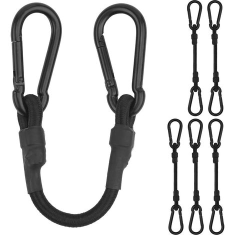6er-Pack elastische Bungee-Seile, 30 cm, schwarzer Haken, 8 mm Durchmesser, Latex-Nylon, für Anhängerplanen (1/5)