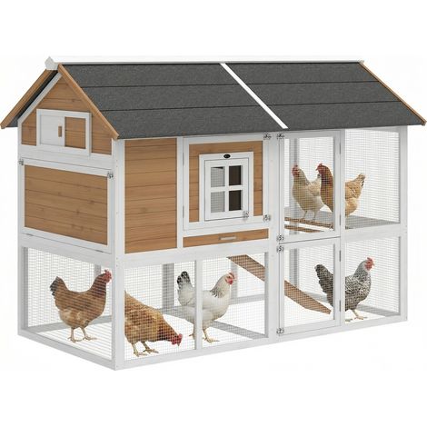 Hühnerstall Hühnerhaus mit Auslauf Nistkasten herausziehbarem Tablett Asphaltdach für 4 Hühner 200x104x145cm Holz Braun