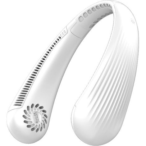 Ventilateur de cou portable (blanc), USB 2200 mAh, silencieux, sans pales, rechargeable, 3 vitesses