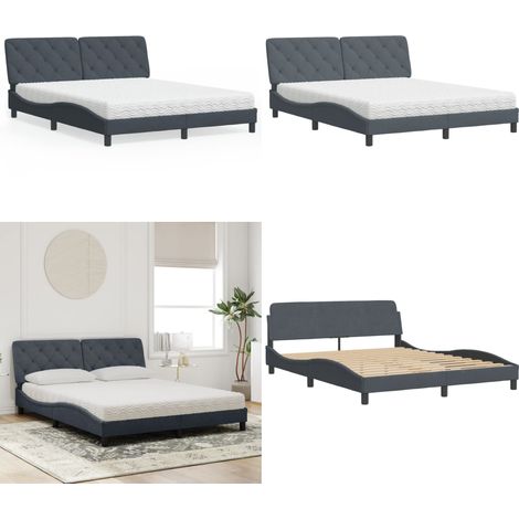 Bett mit Matratze Dunkelgrau 160x200 cm Samt - Samtbett - Doppelbett - Boxspringbett - Schlafzimmermöbel - Modernes Bett - Home & Living (1/5)