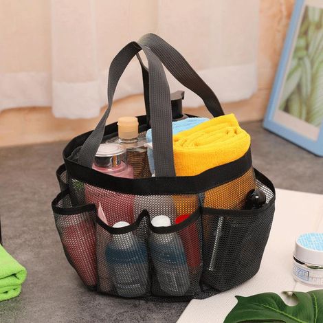 Sac de Rangement à Suspension 8 Poches pour Salle de Bain, Douche, Cosmétiques - Organisateur Portable pour Dorm, Gym, Camping, Plage, Spa et Voyage (Noir) (1/5)