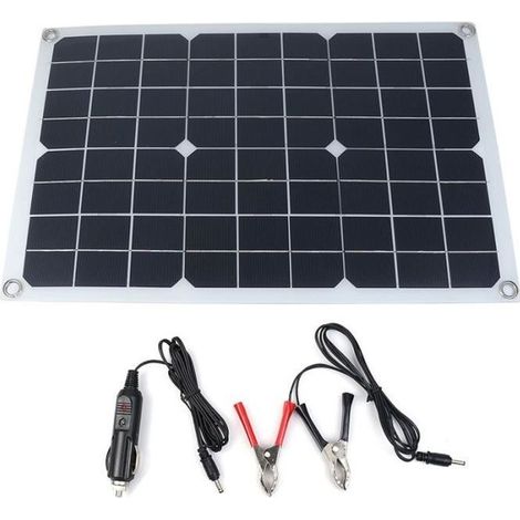 Panneau solaire 20W 12V Monocristallin 5V USB pr charger extérieure 42 x 28cm + chargeur de voiture + clip de crocodile (1/4)