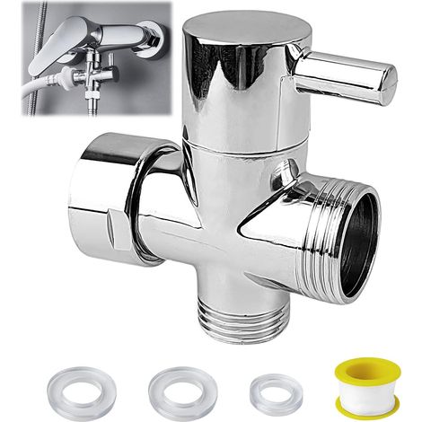 Vanne 3 Voies G3/4", Inverseur Douche, Laiton Massif Robinet 3 Voies WC, Pièces Détachées pour Systèmes de Douche, pour Toilettes, Salles de Bains, Cuisines (argent) (1/5)