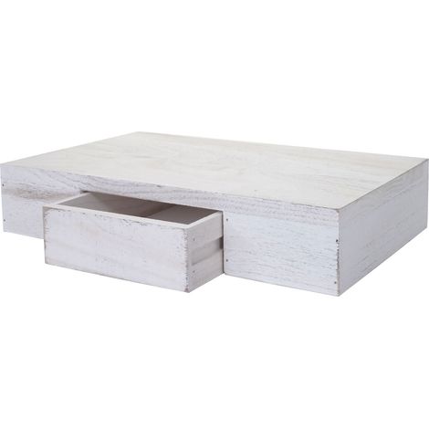 [JAMAIS UTILISÉ] Étagère murale Oise, tiroir, 40cm, blanc shabby
