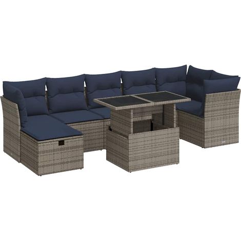 Maison Exclusive - Juego Sofá Jardín 8 Piezas con Cojines Gris Po (1/5)