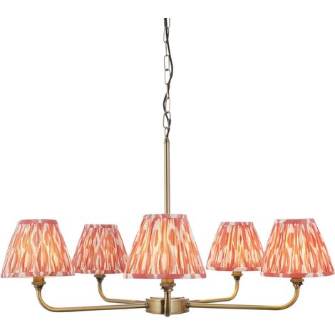 Endon Lille Suspension en laiton antique avec abat-jour en tissu Ikat rose corail 16 cm 5 x B22