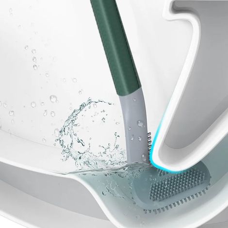 Brosse WC et support avec nettoyeur de rebord intégré pour salle de bain, brosse WC et son support avec poils anti-rayures et brosse à lèvres sous le rebord, vert (1/5)