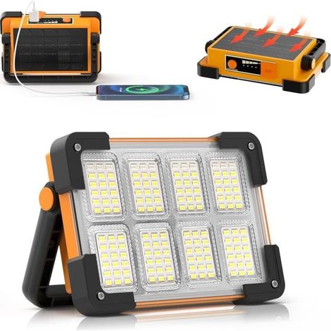 Projecteur Led Batterie, Projecteur LED Chantier, 4 Modes Lampe LED Rechargeable Solaire, Portable LED Lampe de Travail Étanche USB, Baladeuse LED Rechargeable pour Garage, Camping, entretien, urgence (1/5)