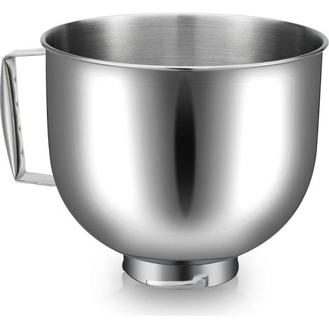 Ciotola per impastatrice KitchenAid Classic da 4,5 QT e Artisan da 5 QT in acciaio inox con manico, accessorio di ricambio per impastatrice, lavabile in lavastoviglie. (1/5)