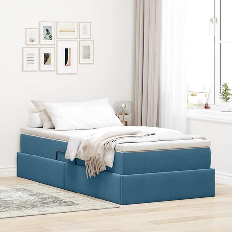 vidaXL Lit avec rangement et matelas Bleu foncé 90 x 200 cm Velours (1/5)