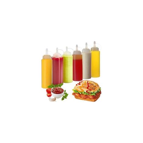 Lot de 6 bouteilles à sauce pressables – Plastique alimentaire sans BPA – Translucides pour identification rapide – Pour ketchup, mayonnaise, sauces (1/5)