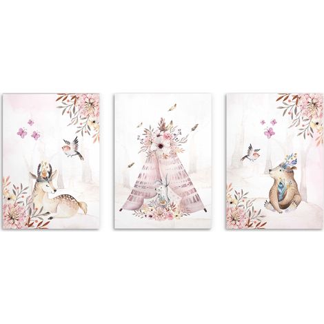 Ensemble d'affiches pour enfants Forêt Boho Pastel Rose Images pour enfants 50x70 (1/5)