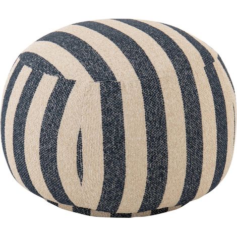 Pouf rond rayé bleu et blanc cassé - bleu et blanc cassé (1/5)