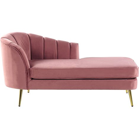 Chaise longue de terciopelo rosa dorado izquierdo patas de metal glamour Allier