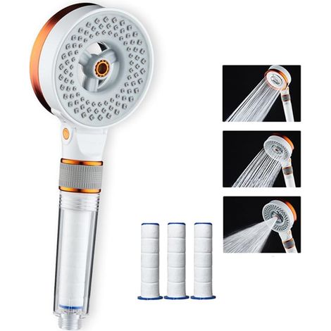 Duschkopf,Wassersparender Duschkopf mit 3 Strahlarten, Druckerhöhend Duschkopf,Duschkopf mit Filter,Handbrause mit Stoppfunktion (1/5)