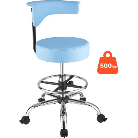 VEVOR Rollhocker 226,8 kg, Arbeitshocker Höhenverstellbar, mit Rückenlehne & Ergonomischem Sitz aus PU-Leder, 360° Drehbar, Ideal für Zahnarztpraxen, Kosmetikstudios & Kliniken, Blau (1/5)