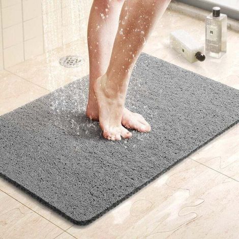 Tappetino doccia antiscivolo, 60 x 40 cm, con scarico, PVC ad asciugatura rapida, per vasca da bagno, doccia e bagno (grigio)