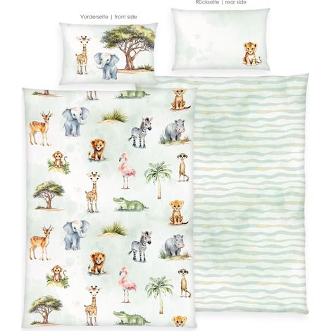 Parure de Lit en flanelle Safari, Taie d'Oreiller 40 x 60 cm avec Ouverture Portefeuille, Housse de Couette 100 x 135 cm avec Boutons, Coton/Flanelle (1/5)