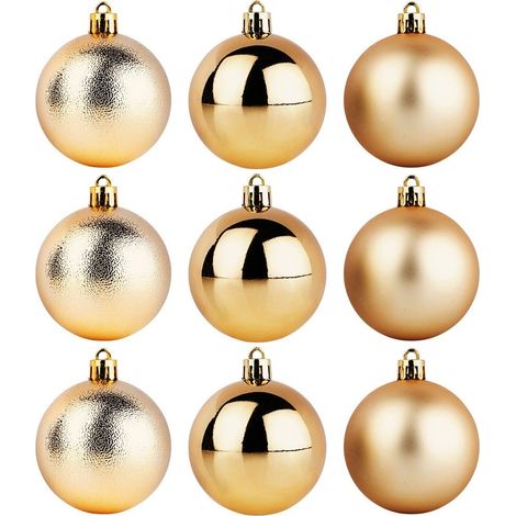 Ensemble de 9 boules de Noël incassables dorées pour sapin de Noël (1/4)