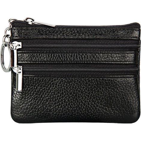 Porte-monnaie court en cuir avec porte-clés (noir) (1/3)