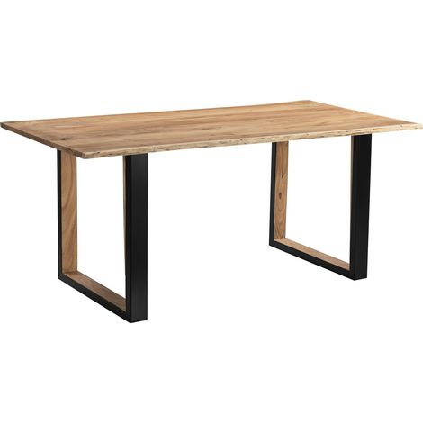 Baumkantentisch 140 x 80 cm Akazie massiv naturfarben schwarzem U-Gestell aus Metall + Holz BRISBANE (1/5)