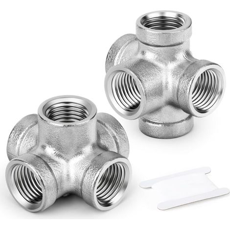 Zweiteiliges Edelstahl-5-Wege-T-Stück mit seitlichem Abgang, 1/2"-BSP-Schlauchanschluss für Wasser- und Luftschläuche, industrielle Anwendungen (1/5)