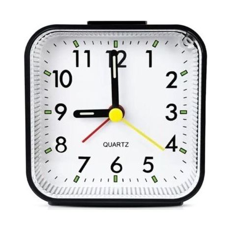 Kleiner analoger Reisewecker, batteriebetrieben, geräuschlos, kein Ticken, sanftes Wecken, allmählicher Alarm, Schlummerfunktion, zuschaltbare Hintergrundbeleuchtung, einfach einzustellen (schwarz) (1/5)