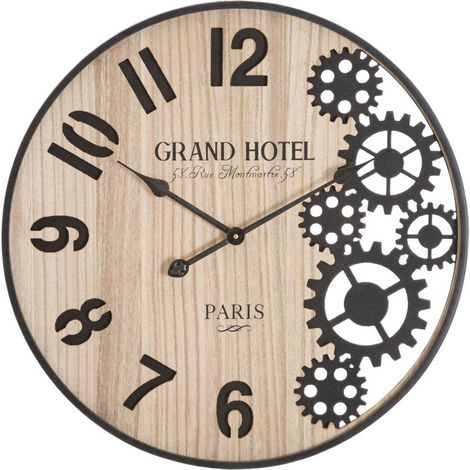 Orologio da parete Grand Hotel Paris in legno e ferro industrial
