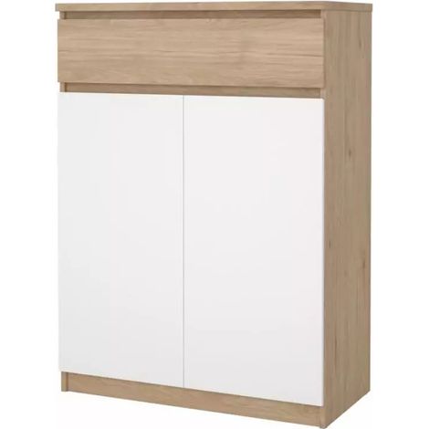 scarpiera "naia" in truciolare melaminico rovere e bianco con due ante e un cassetto 80,4x40x111,3 cm (1/4)