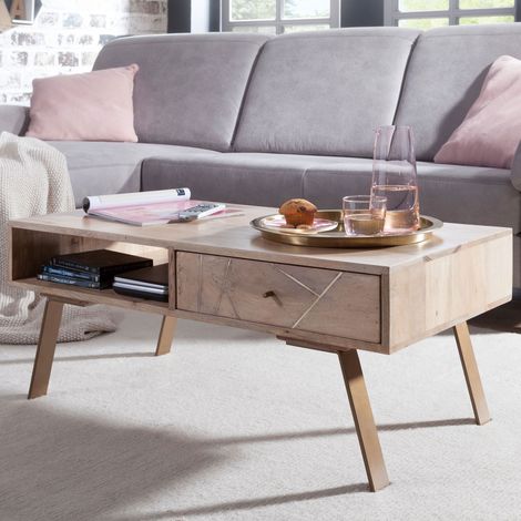 Table basse avec tiroir traversant 95x50x42 cm en manguier naturel (1/5)