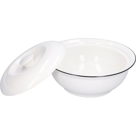 Bol à soupe de 23 cm avec couvercle, grande capacité (1500 ml), bol à ragoût en céramique blanche sans danger. (1/5)