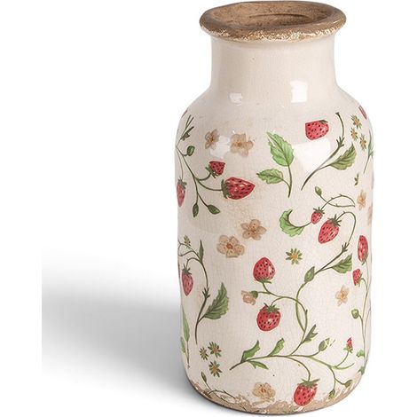 Vase céramique fraise rouge beige 14x14x26cm (1/4)