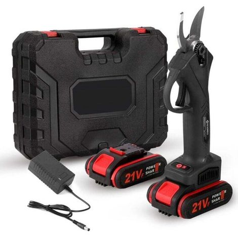 Sécateur électrique sans fil 21 V, outil d'élagage à haut rendement pour bonsaïs, outils d'aménagement paysager, deux batteries et un chargeur, noir (1/4)
