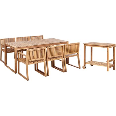 Garden Dining Set with Trolley 6 Seater SASSARI II Certified Acacia Wood Light Brown