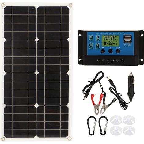 Panneau solaire 25W IP65 étanche 12V/24V adaptatif haute puissance protection surcharge pour camping-car bateau remorque contrôleur 10A (1/5)