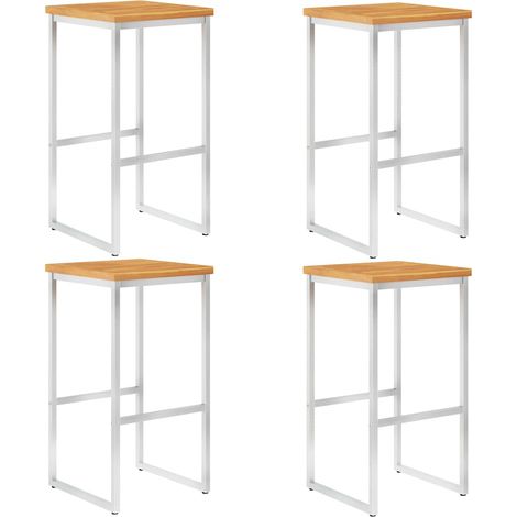 Lot de 4 Chaises de bar Tabourets de bar - Tabouret Haut Bois d'acacia solide et acier inoxydable BV331558 - BonneVie (1/5)