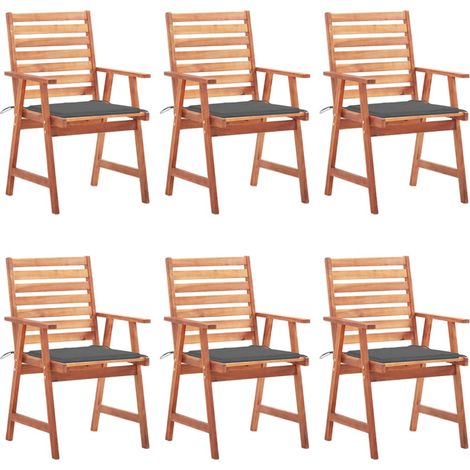 Lot de 6 Chaises à dîner d'extérieur,Fauteuils de Salle à Manger avec coussins Acacia massif -TF18475 (1/5)