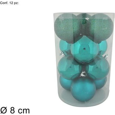PALLE 8CM 12PZ GLITTER/LUCIDA/PEA VERDE PETROLIO