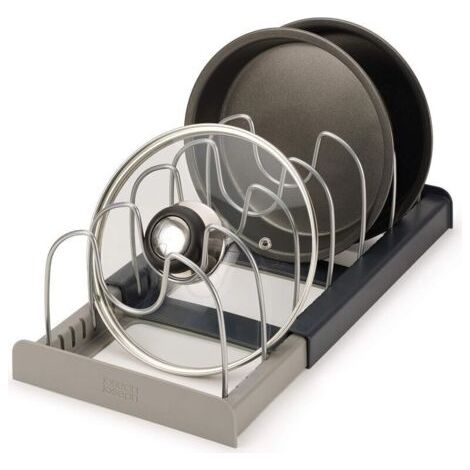 QORVA-Porte-casseroles, Porte-casseroles Support en Rangement Cuisine avec 7 Compartiments Réglables Parfaite pour Les Ustensiles de Cuisines Poêles, Casseroles, Couvercles