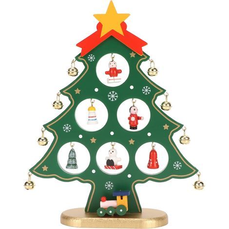 Décoration de Table d'arbre de Noël en Bois, Magnifique Mini Arbre de Noël de Bureau Unique pour Les Bureaux (Vert) (1/5)